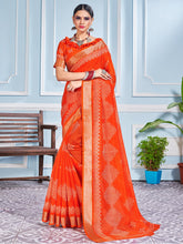 Orange Cotton Silk Printed Saree